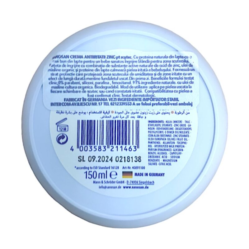 Cremă cu zinc împotriva iritațiilor, 150 ml, sanosan