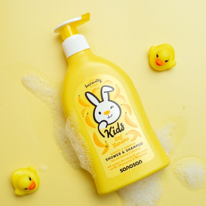 Gel de duș și șampon 2 în 1 cu aromă de banane, 400 ml, sanosan
