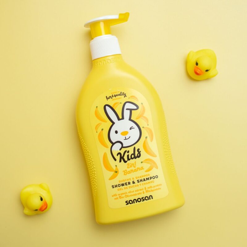 Gel de duș și șampon 2 în 1 cu aromă de banane, 400 ml, sanosan