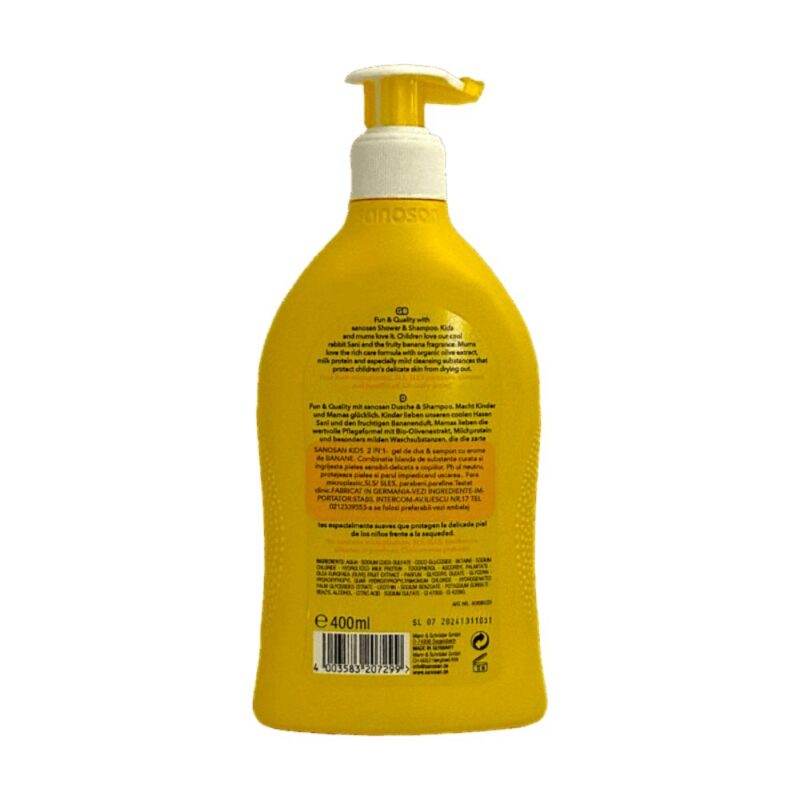 Gel de duș și șampon 2 în 1 cu aromă de banane, 400 ml, sanosan