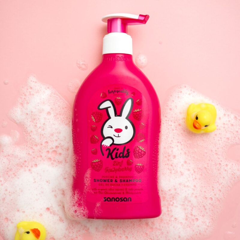 Gel de duș și șampon 2 în 1 cu aromă de zmeură, 400 ml, sanosan