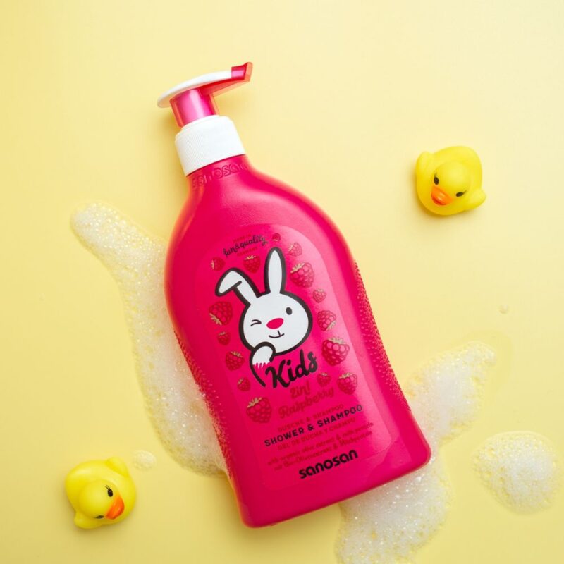 Gel de duș și șampon 2 în 1 cu aromă de zmeură, 400 ml, sanosan