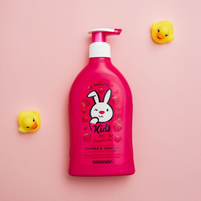 Gel de duș și șampon 2 în 1 cu aromă de zmeură, 400 ml, sanosan