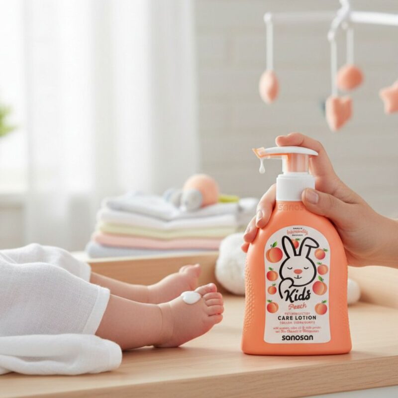 Loțiune de corp pentru copii cu aromă de piersică, 200 ml, sanosan