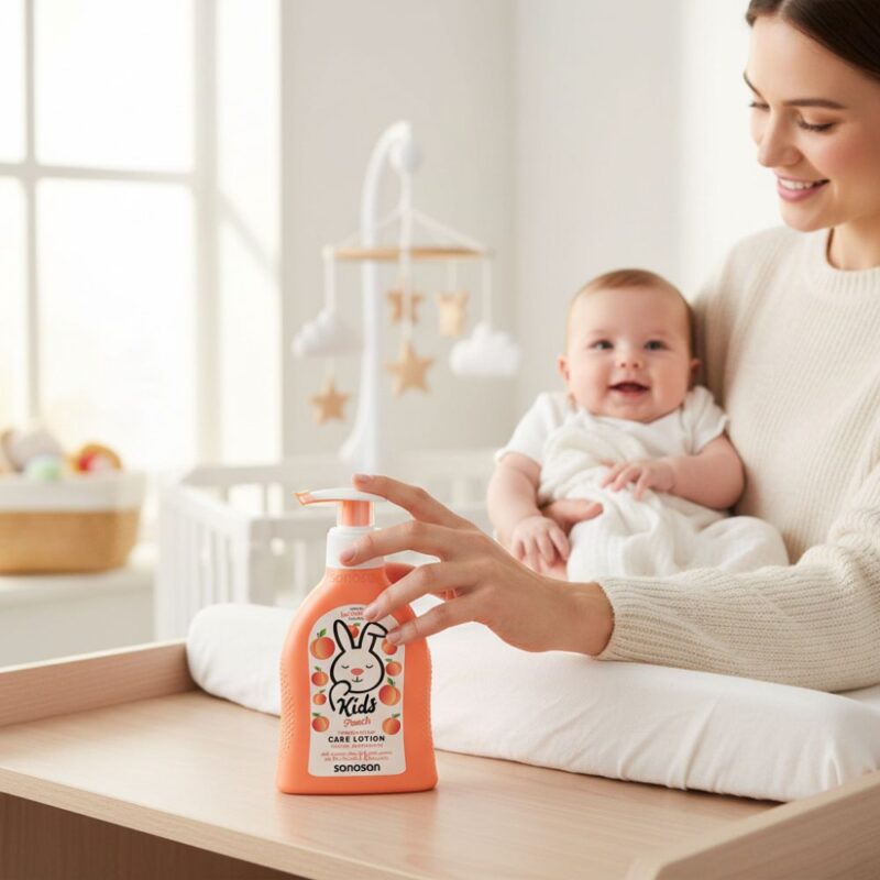 Loțiune de corp pentru copii cu aromă de piersică, 200 ml, sanosan