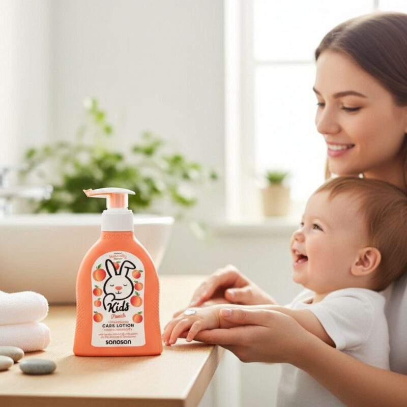 Loțiune de corp pentru copii cu aromă de piersică, 200 ml, sanosan